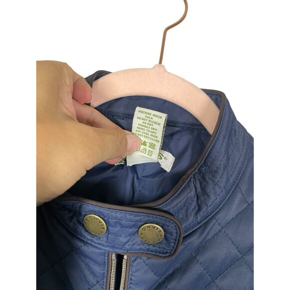 Women's Orvis Navy Blue Quilted Jacket M Mandarin Collar Snap Front - Picture 6 of 11
